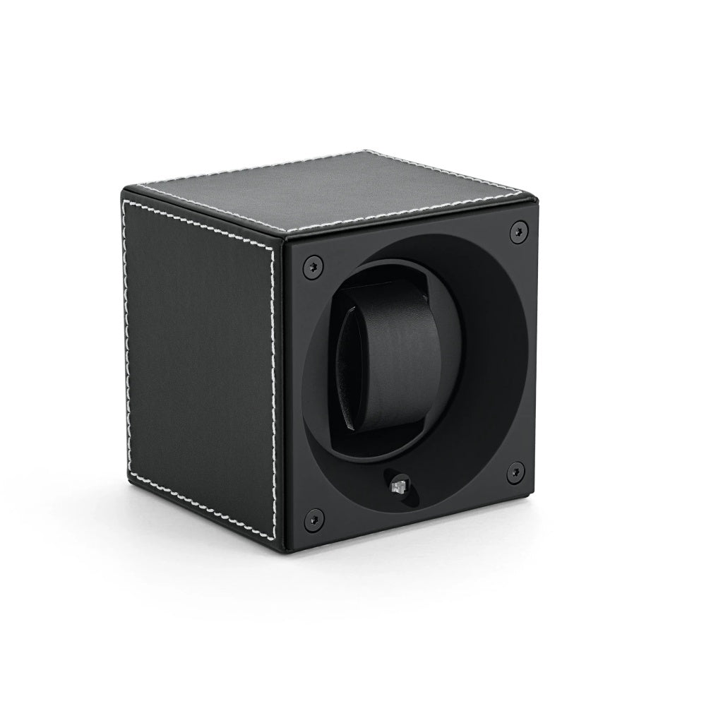 Single black Toledo leather winder with white stitches