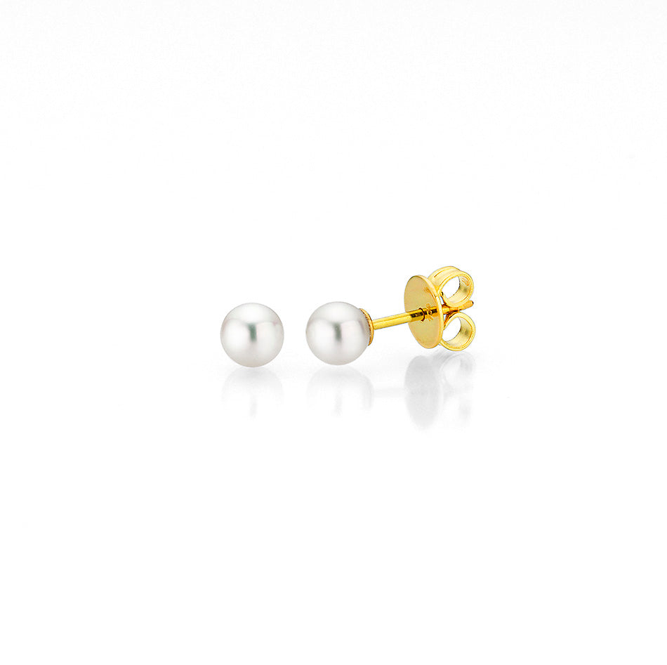 Náušnice s bílými perlami Akoya 5–5,5 mm - žluté zlato