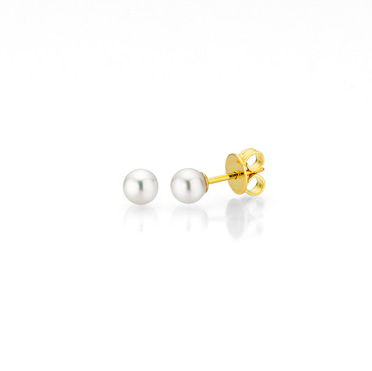 Earrings with White Akoya Pearls 5–5.5 mm, 18K Yellow Gold