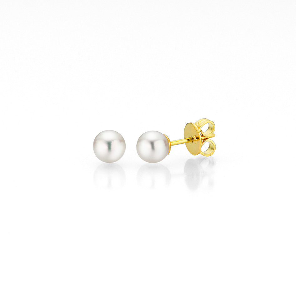 Náušnice s bílými perlami Akoya 5,5-6 mm - žluté zlato
