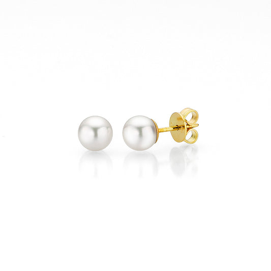 Akoya white pearl earrings 6.5-7 mm - yellow gold
