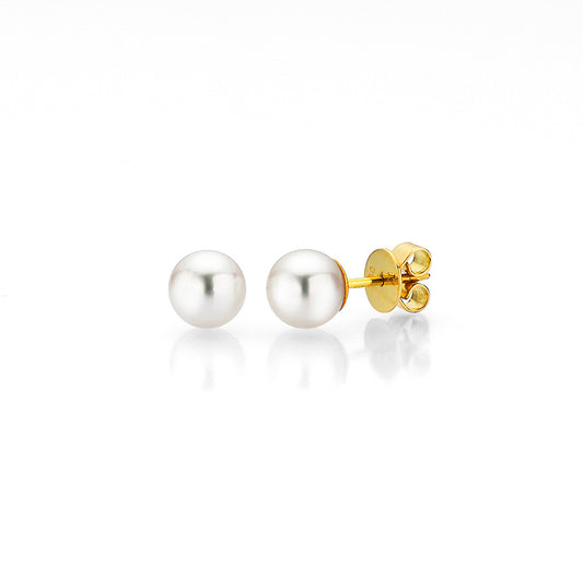 Earrings with White Akoya Pearls 7-7,5mm, 18K Yellow Gold