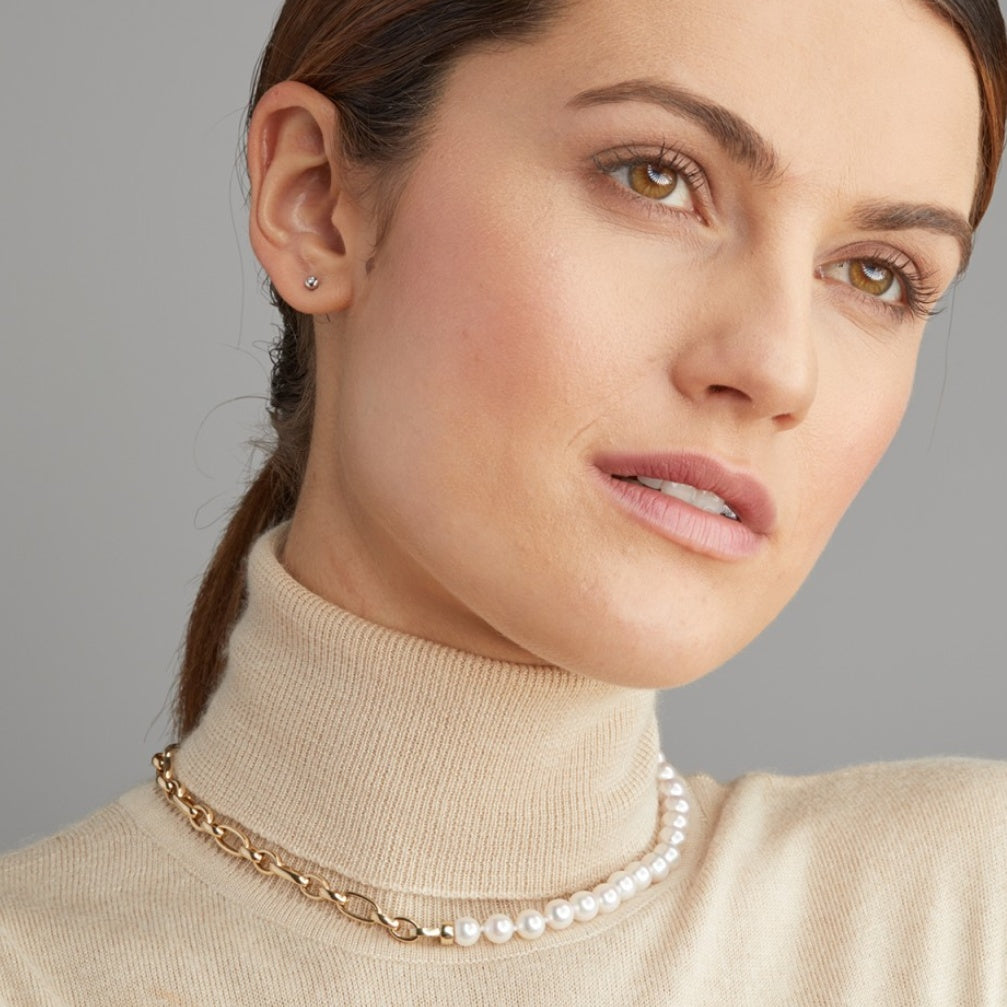 Náhrdelník 3 v 1 s perlami Akoya a žlutým zlatem