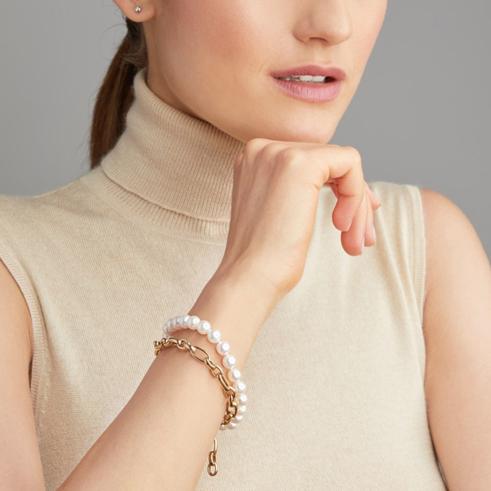 Náhrdelník 3 v 1 s perlami Akoya a žlutým zlatem