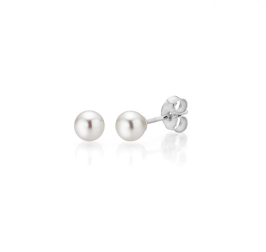 Akoya white pearl earrings 5-6 mm - white gold